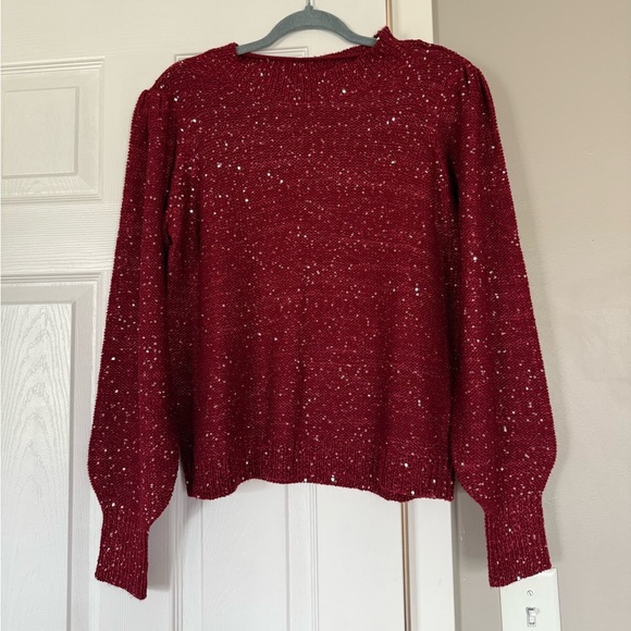 Vero Moda Leilani Black Knit Sequin Holiday Bling Balloon Sleeve Sweater - Picture 2 of 10